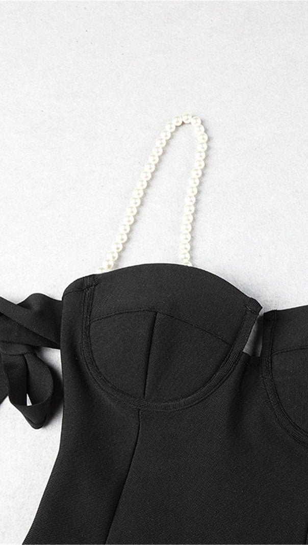 AIIZIE BLACK BANDAGE WAIST CINCHING JUMPSUIT - product image