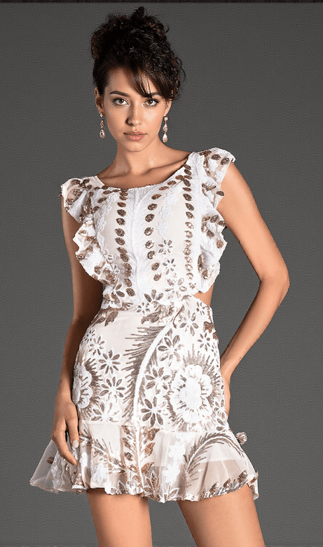 Pepoglou Sequin Floral Ruffle Mini Dress