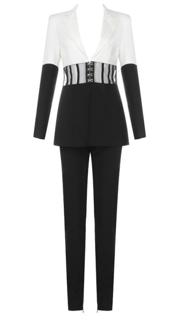 AIIZIE BLACK AND WHITE STITCHING WAIST SEE-THROUGH SUIT - product image