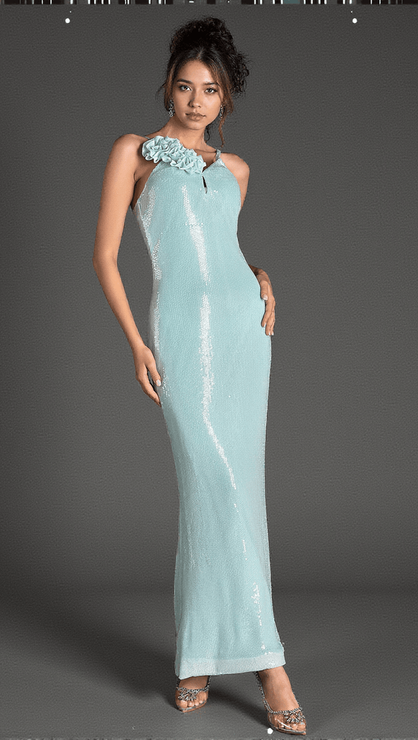 AIIZIE SOPHOCLES STRAP FLOWER SEQUIN MAXI DRESS - product image