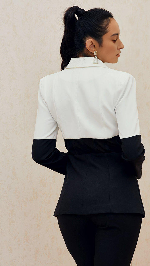 AIIZIE BLACK AND WHITE STITCHING WAIST SEE-THROUGH SUIT - product image