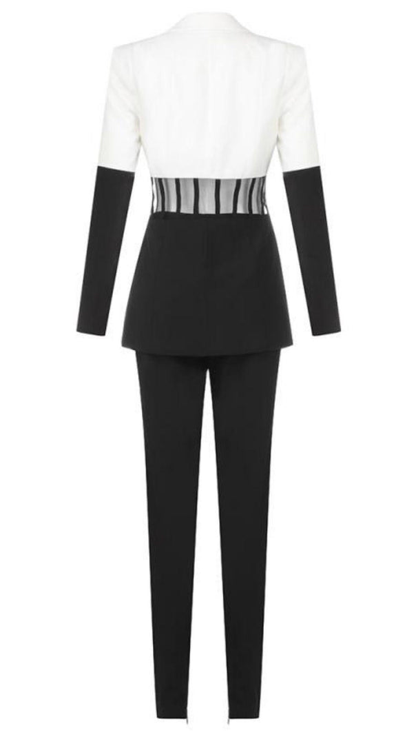 AIIZIE BLACK AND WHITE STITCHING WAIST SEE-THROUGH SUIT - product image