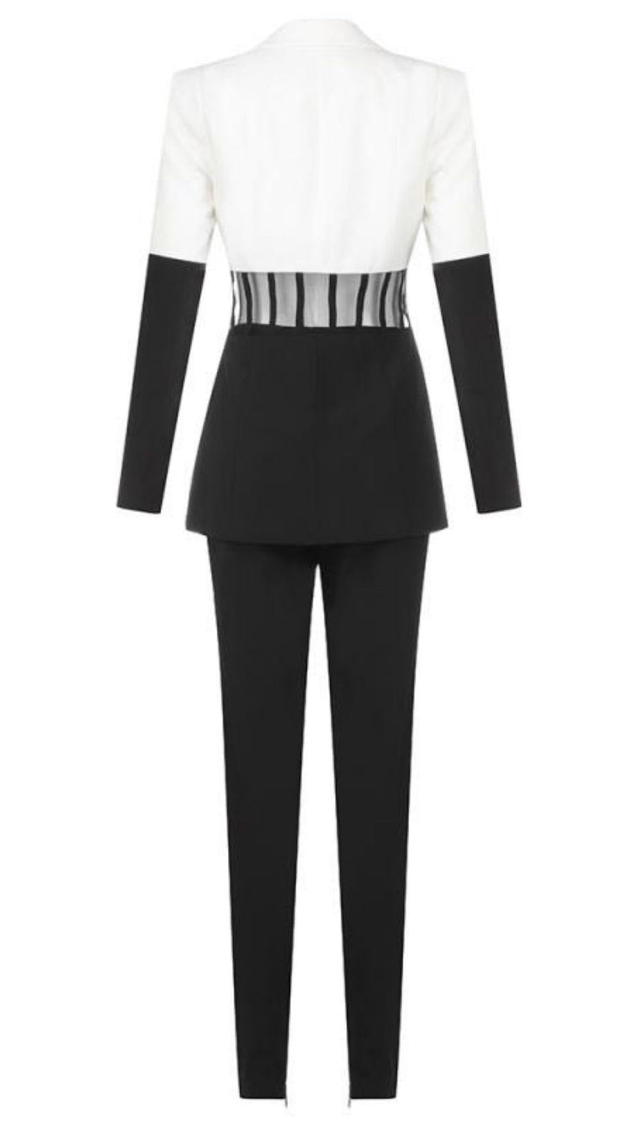 Durchsichtiger Anzug mit schwarz-weißen Nähten an der Taille 