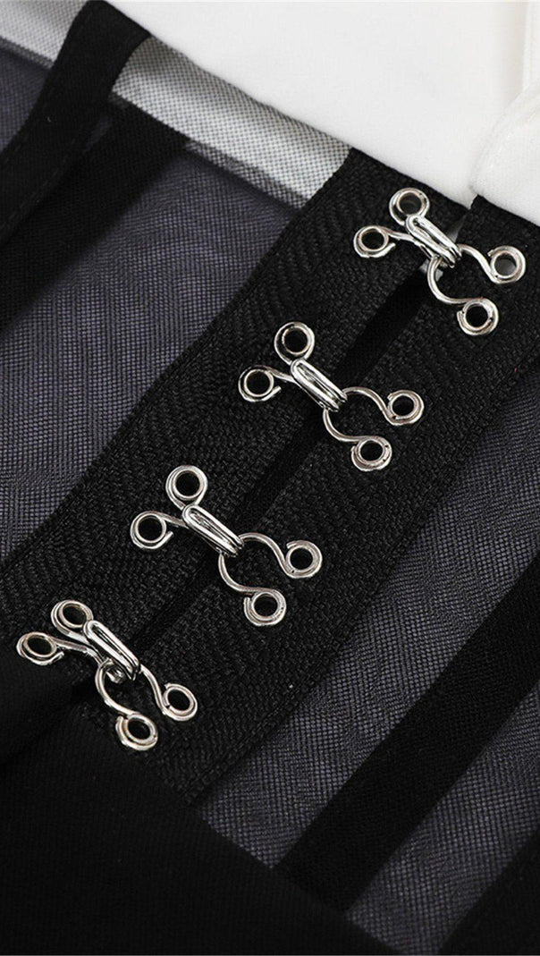 AIIZIE BLACK AND WHITE STITCHING WAIST SEE-THROUGH SUIT - product image