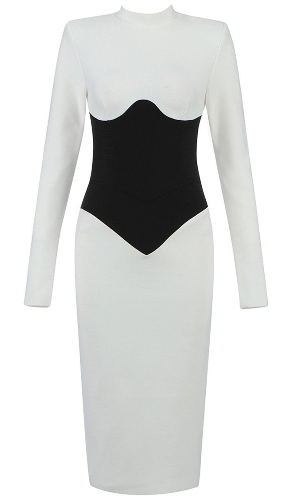 BLACK AND WHITE STITCHING BANDAGE DRESS