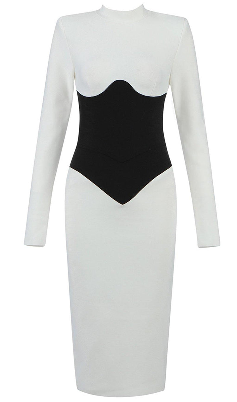 BLACK AND WHITE STITCHING BANDAGE DRESS