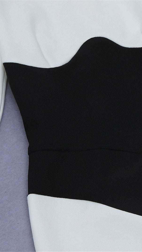 AIIZIE BLACK AND WHITE STITCHING BANDAGE DRESS - product image