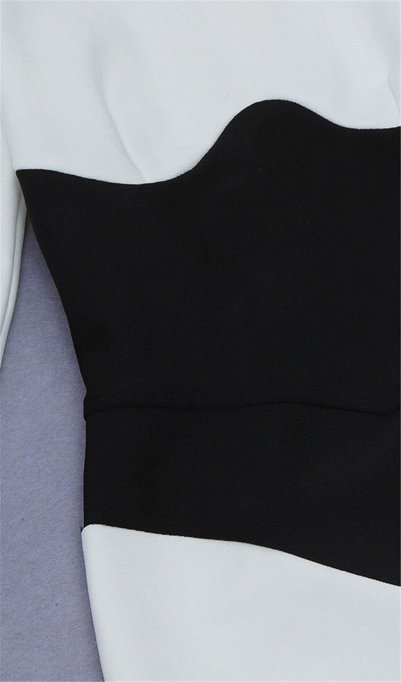 BLACK AND WHITE STITCHING BANDAGE DRESS