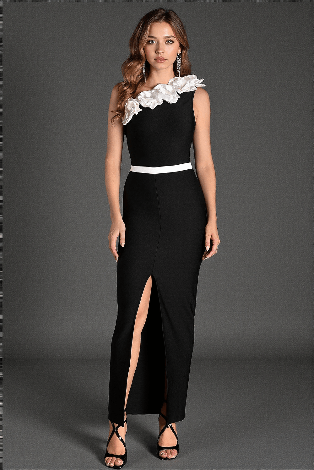 KANELOU ONE SHOULDER FLORAL SLIT DRESS