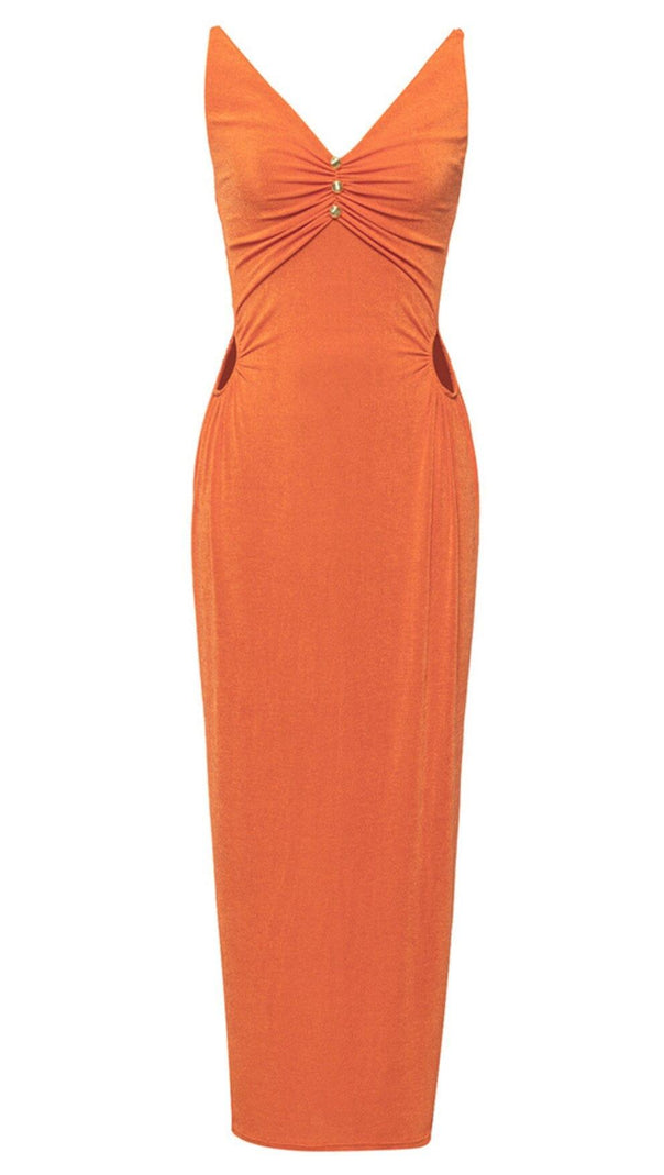 AIIZIE V-NECK HALTER MIDI DRESS IN ORGANE - product image