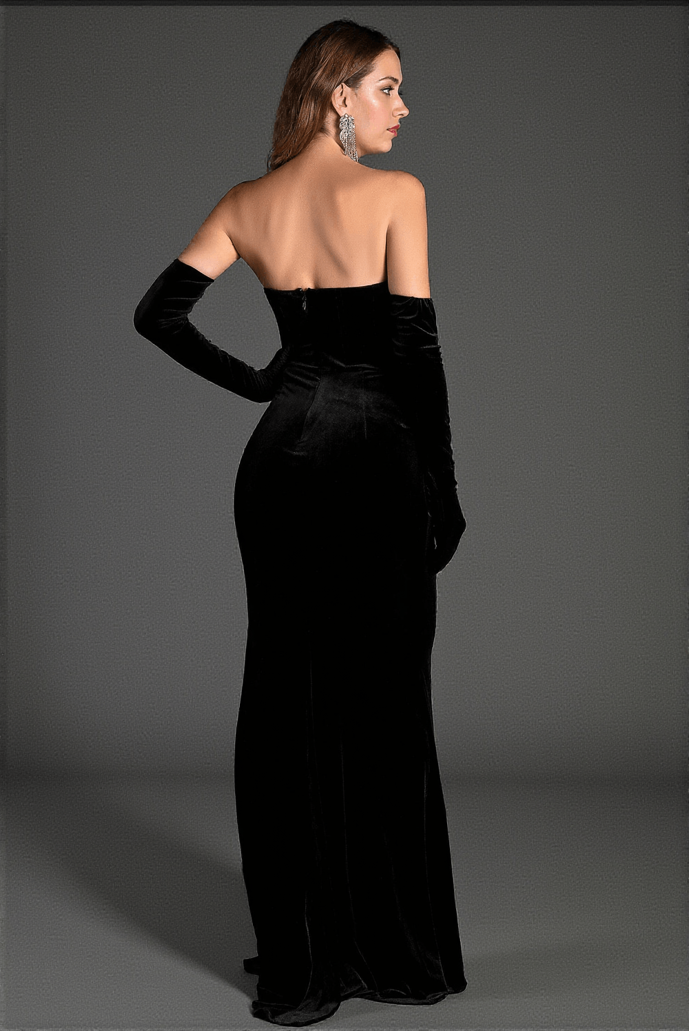 AIIZIE NASSILI OFF SHOULDER SEQUIN VELVET DRESS WITH GLOVES - product image