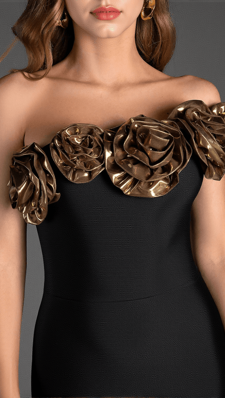 ARETI ONE SHOULDER 3D FLOWER BANDAGE DRESS