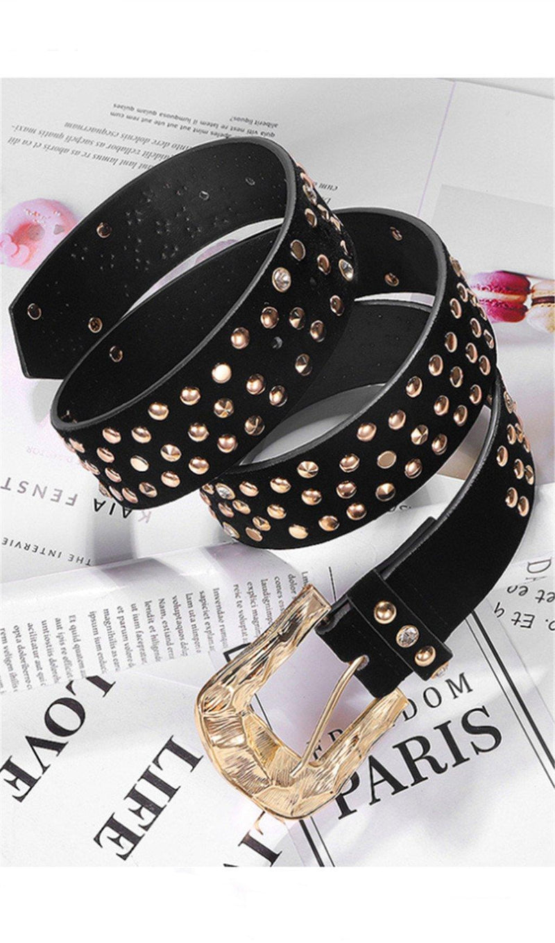 ARTIFICIAL LEATHER WAIST CHAIN RIVET BELT