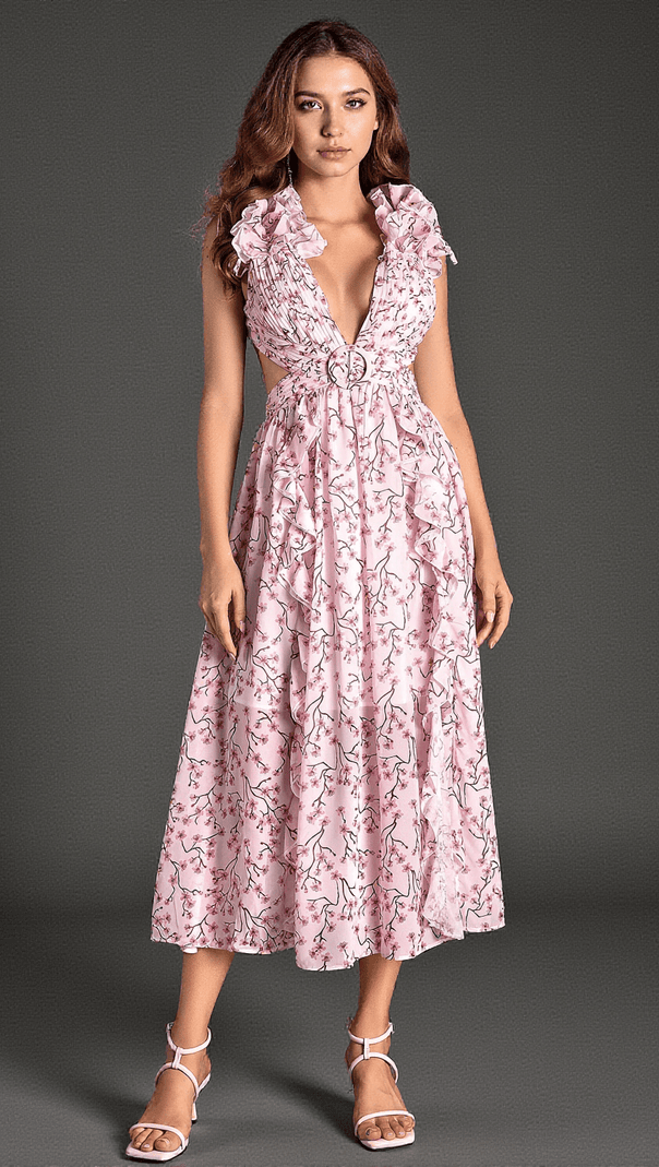 AIIZIE GLARAS SLEEVELESS V-NECK FLORAL DRESS - product image
