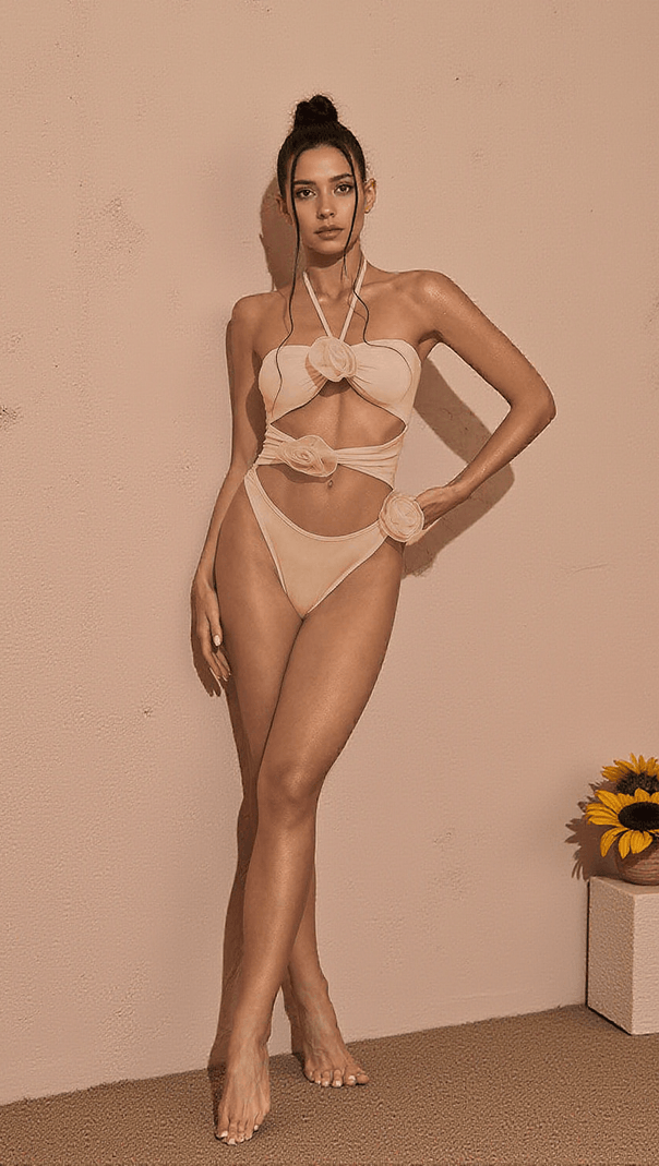 AIIZIE ADDY HALTERNECK CUTOUT EMBELLISHED SWIMSUIT IN PINK - product image