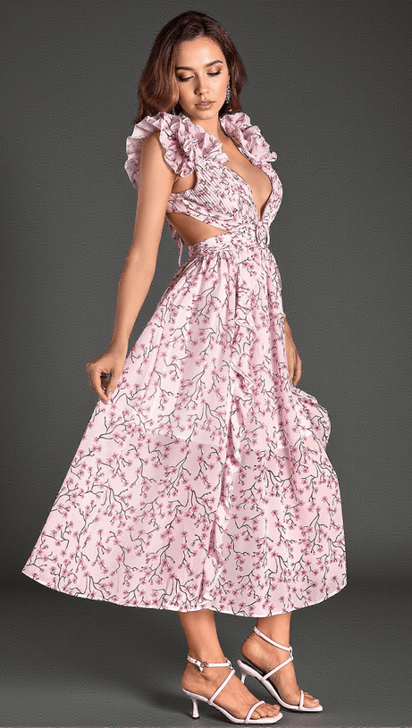 GLARAS SLEEVELESS V-NECK FLORAL DRESS