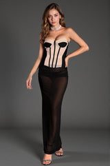 Christos Strapless Mesh Corset Sheer Dress