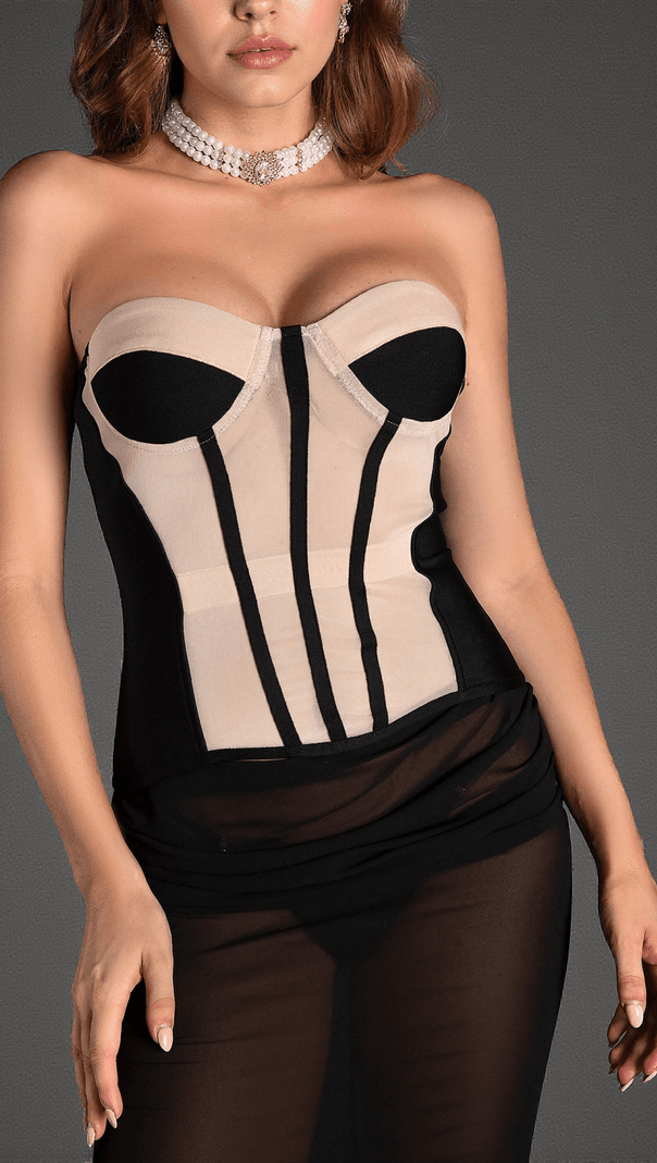 AIIZIE CHRISTOS STRAPLESS MESH CORSET SHEER DRESS - product image