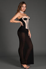 Christos Strapless Mesh Corset Sheer Dress