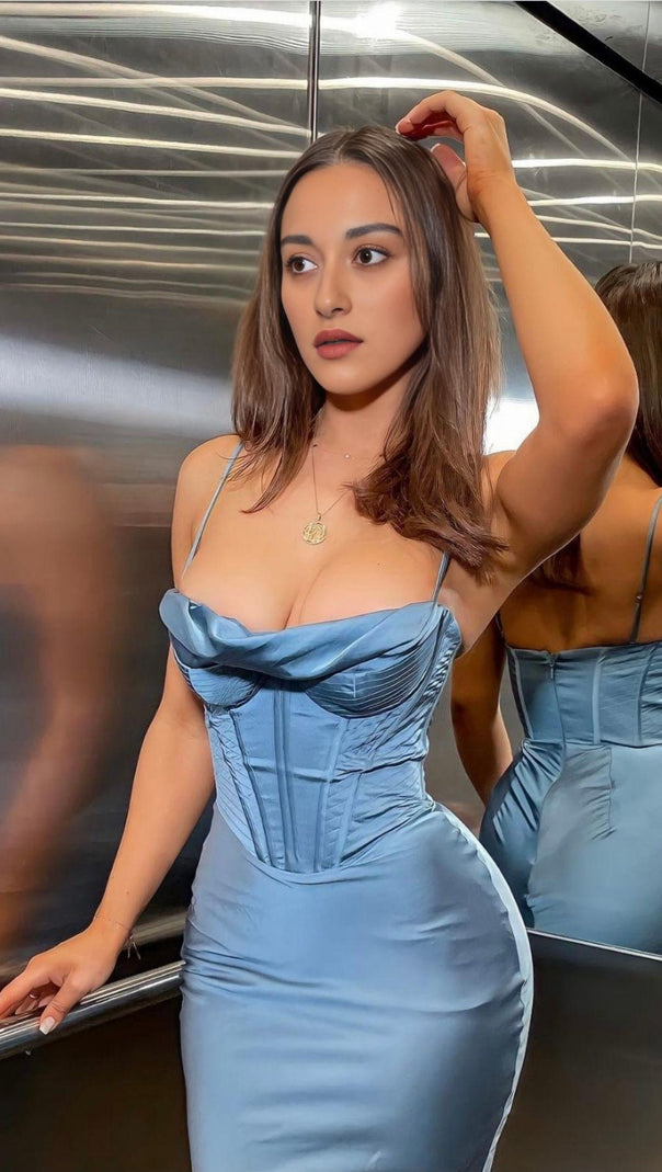 ABITO IN RASO CON CORSETTO IMBOTTITO E PUSH UP CON STENDITURE PARTHEA