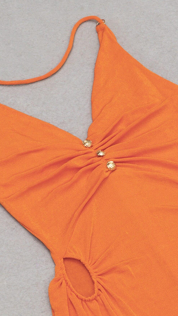 ABITO MIDI CON SCOLLO A V E HALTER IN ORGANO