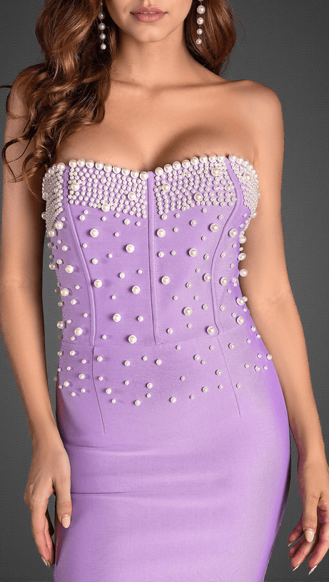 DIAMANTO OFF SHOULDER PEARL MERMAID DRESS