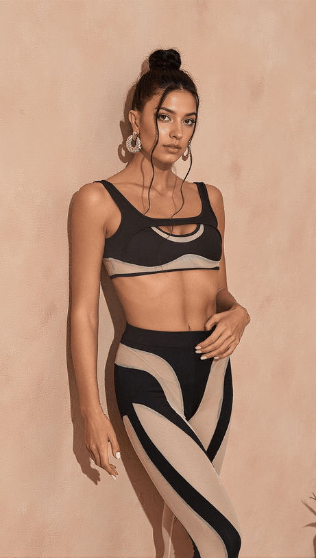 COMPLETO DI LEGGINGS IN RETE AVI IN NERO