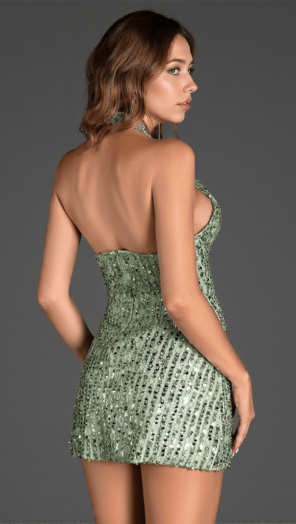 MELATOS MINI ABITO CON PAILLETTES E TAGLIO HALTER