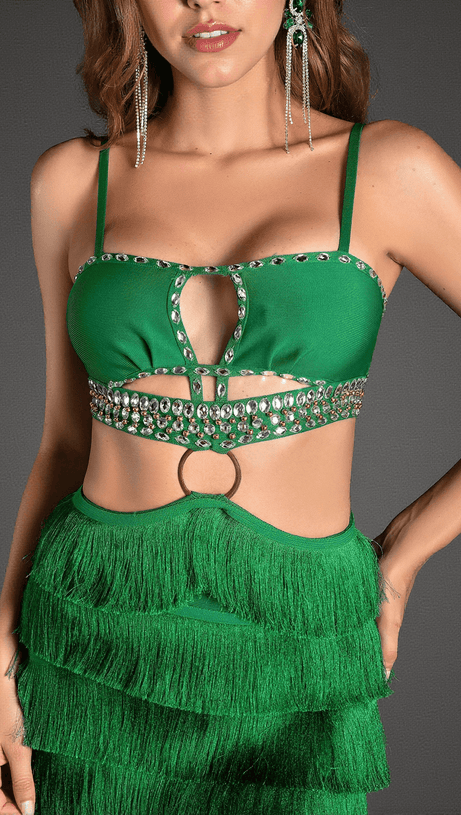 NICOLALLIS STRAP CUTOUT FRINGE DRESS