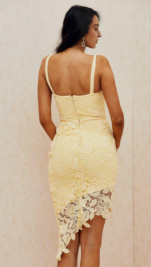 AIIZIE YELLOW SPAGHETTI STRAP LACE MINI DRESS - product image
