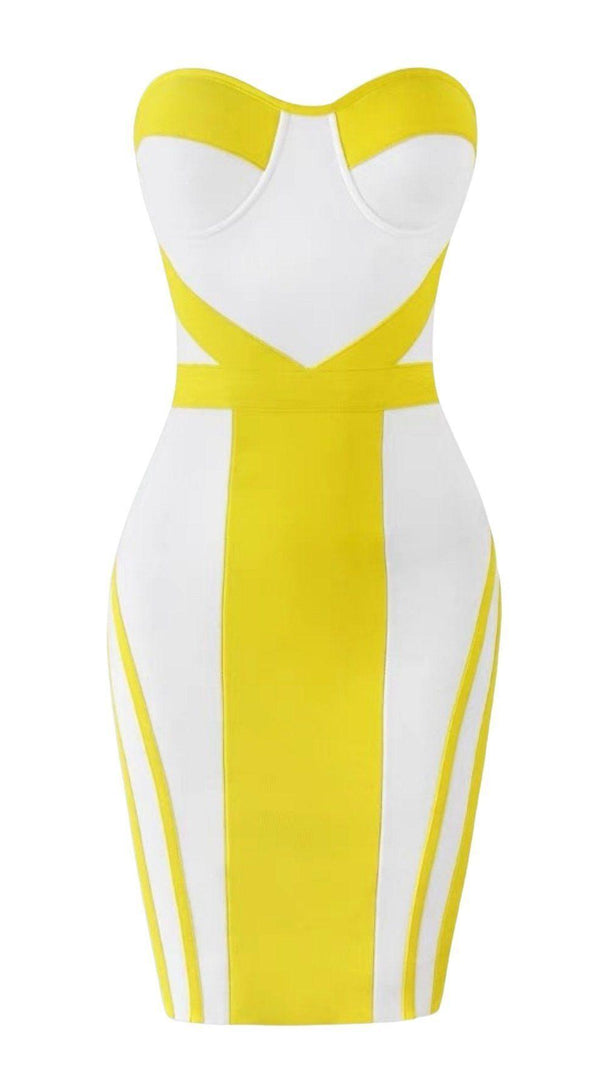 AIIZIE YELLOW AND WHITE STICHING BANDAGE DRESS - product image