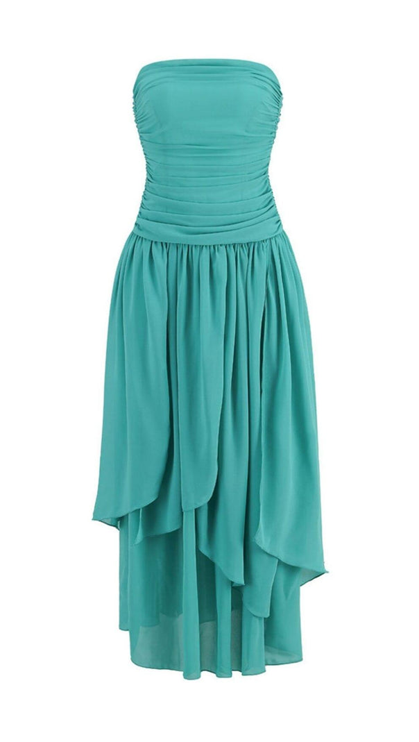 AIIZIE STRAPLESS RUCHED HIGH SPLIT MESH DRESS - product image