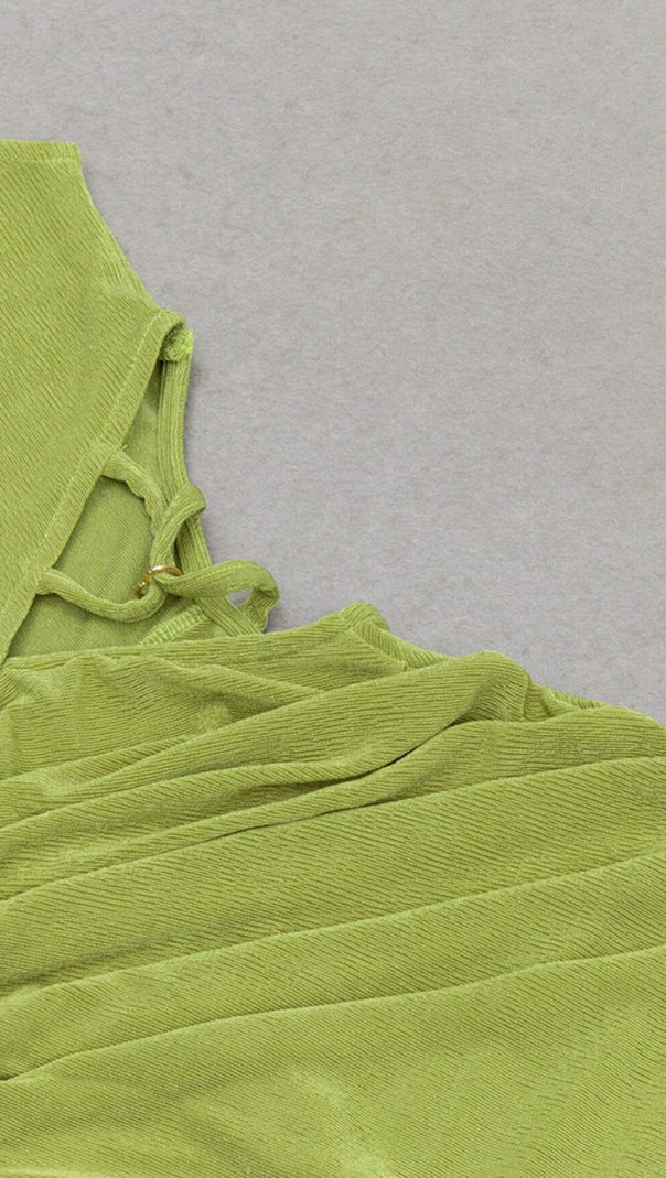 AIIZIE CUT OUT RUCHED MIDI DRESS IN GREEN - product image