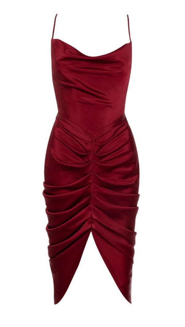 Weinrotes drapiertes Satin-Korsettkleid 