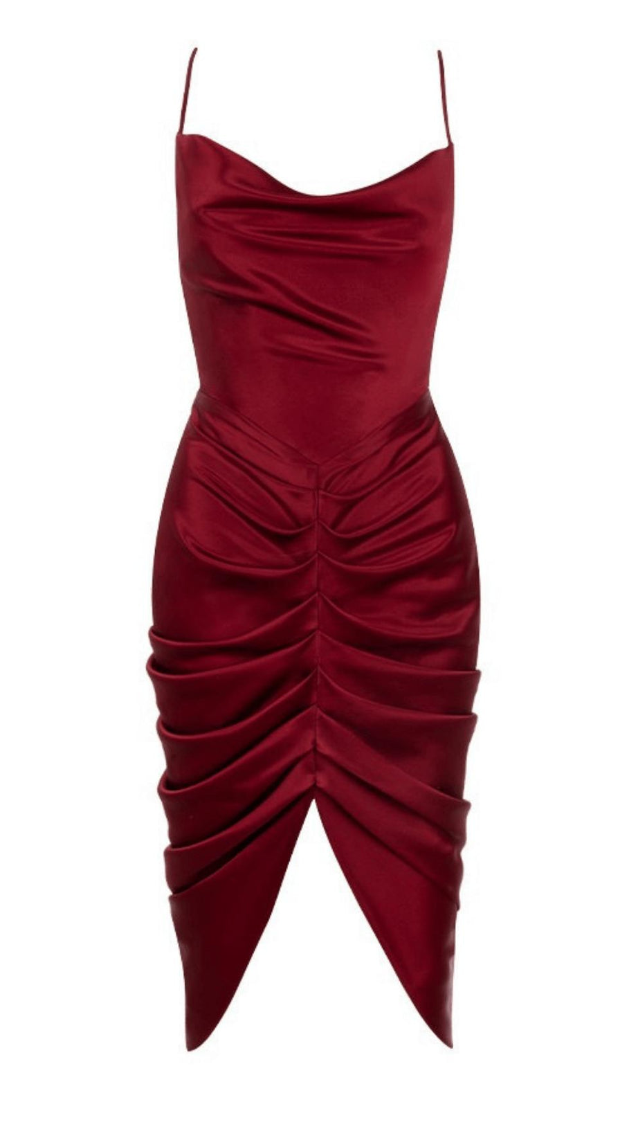 WINE SATIN DRAPED CORSET DRESS