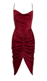 WINE SATIN DRAPED CORSET DRESS