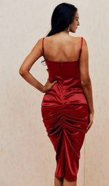 WINE SATIN DRAPED CORSET DRESS