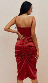 WINE SATIN DRAPED CORSET DRESS