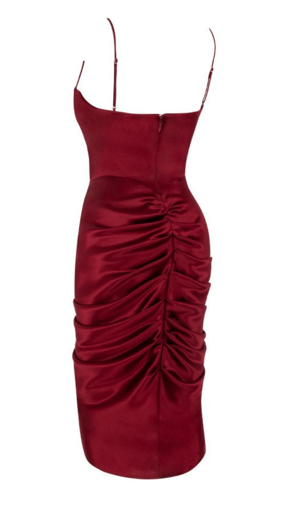 Weinrotes drapiertes Satin-Korsettkleid 