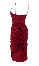 WINE SATIN DRAPED CORSET DRESS