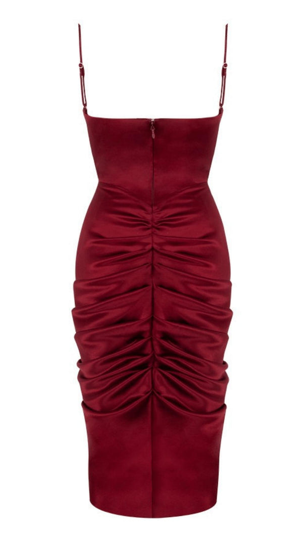 Weinrotes drapiertes Satin-Korsettkleid 