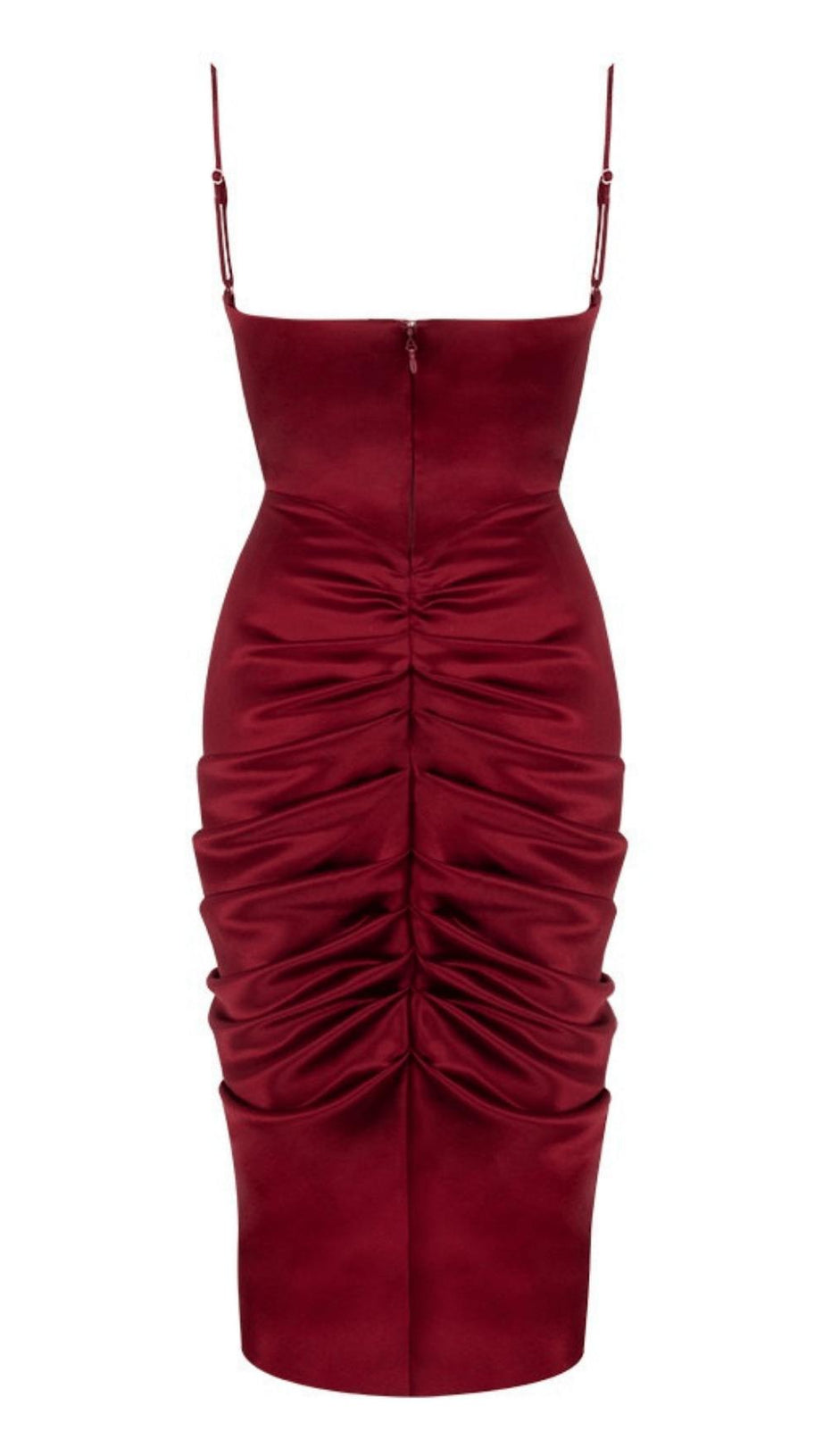 Weinrotes drapiertes Satin-Korsettkleid 