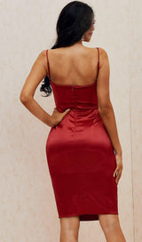 WINE SATIN CORSET MIDI DRESS