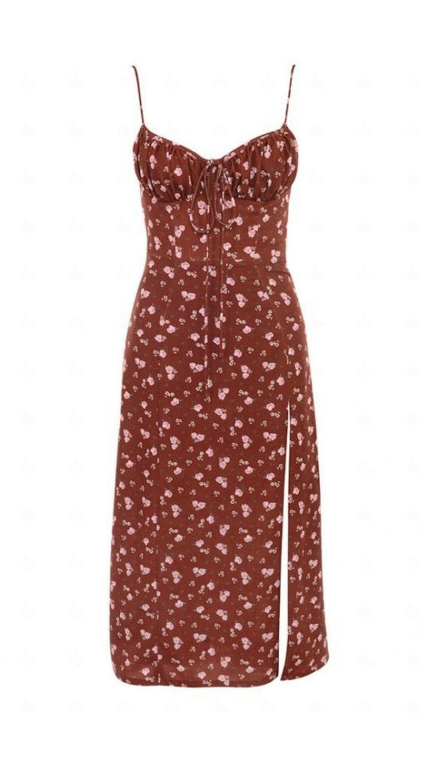 AIIZIE WINE FLORAL BUSTIER MIDI DRESS - product image