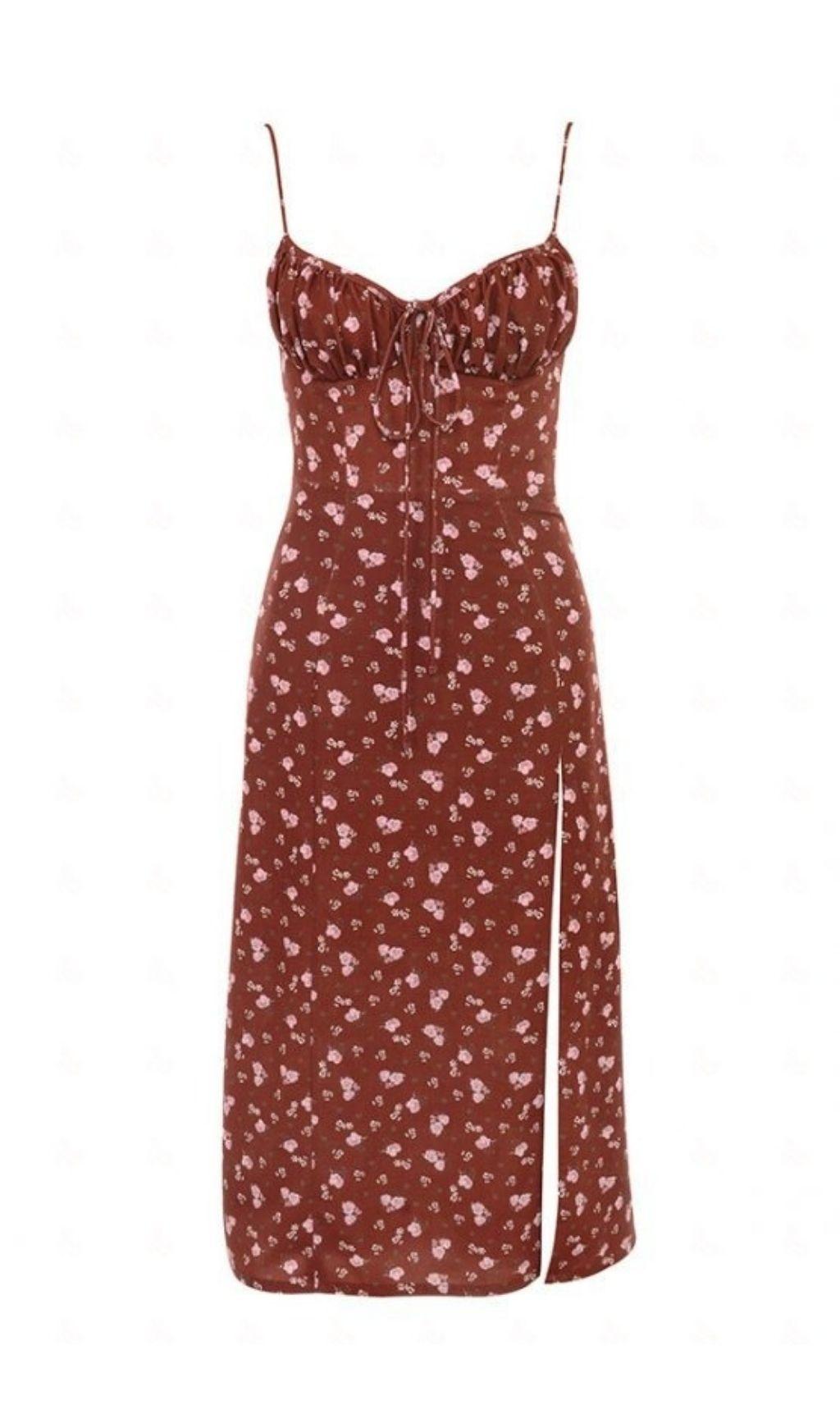 WEINROTES MIDIKLEID MIT BLUMENMUSTER