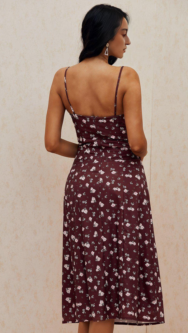 AIIZIE WINE FLORAL BUSTIER MIDI DRESS - product image