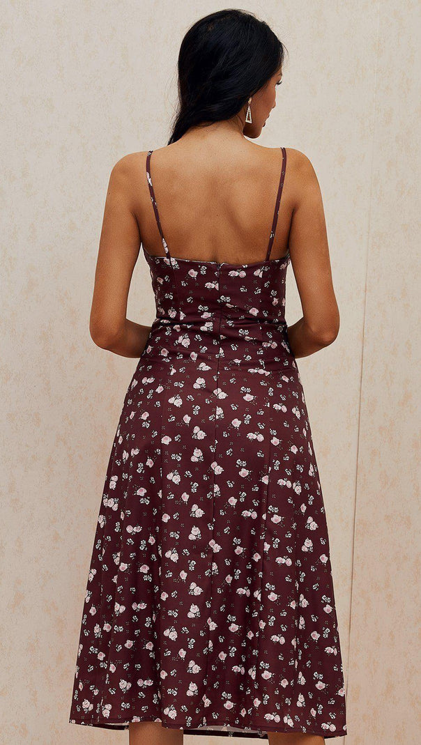 AIIZIE WINE FLORAL BUSTIER MIDI DRESS - product image