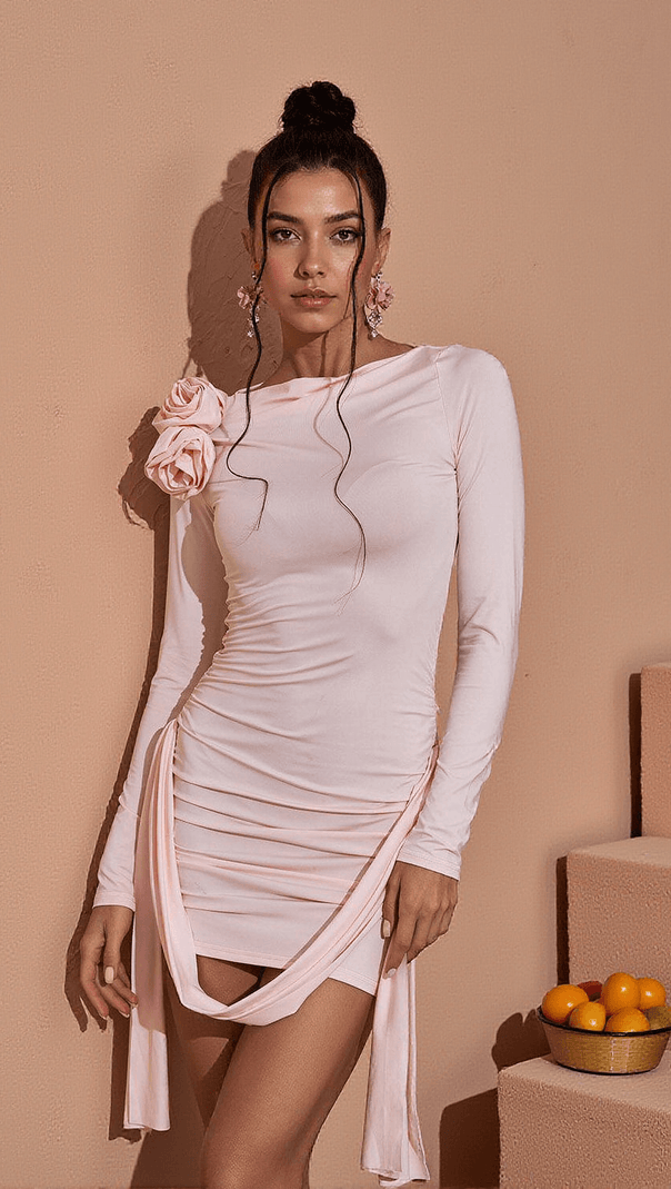 AIIZIE ARIADNE LONG SLEEVE EMBELLISHED MINI DRESS IN PINK - product image
