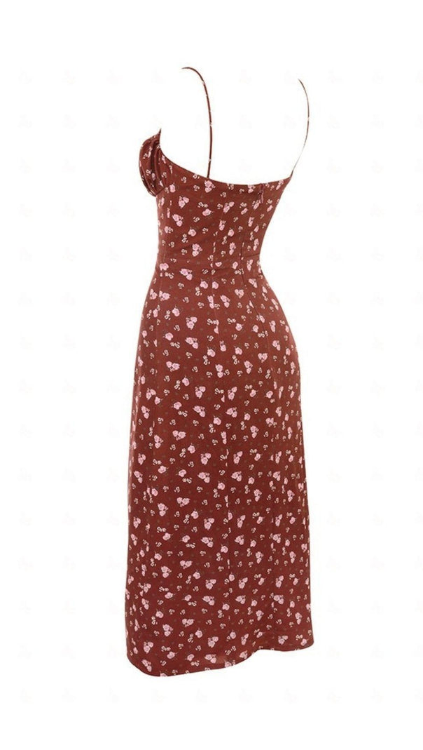 AIIZIE WINE FLORAL BUSTIER MIDI DRESS - product image