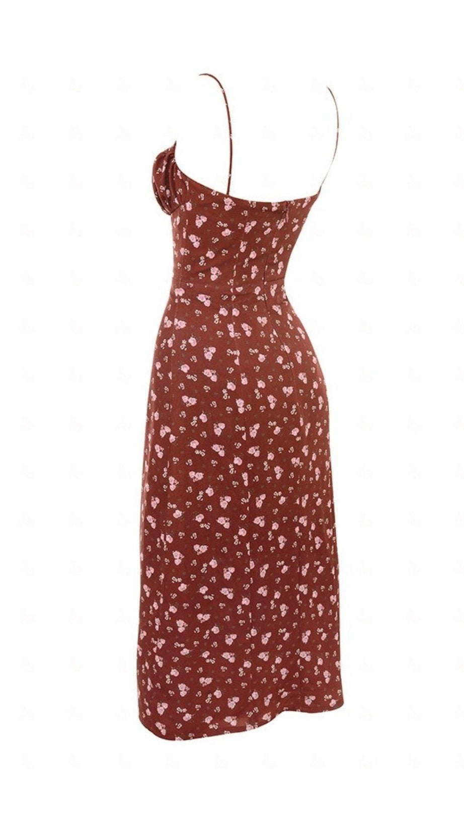 WEINROTES MIDIKLEID MIT BLUMENMUSTER